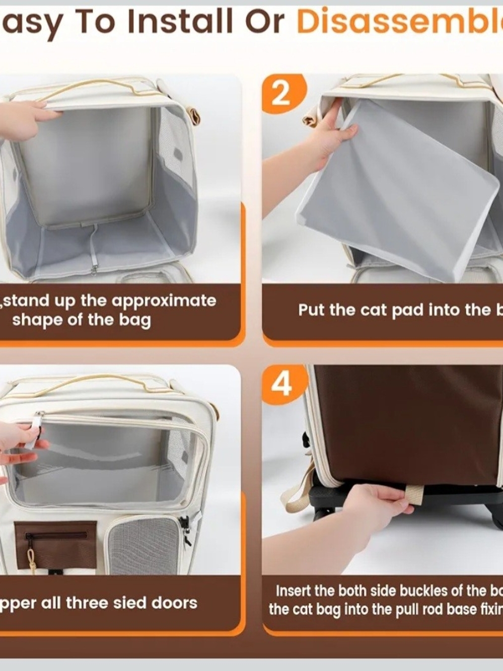 Cat Carrier with Wheels,Foldable Rolling Pets Carrier on Wheel Outdoor Large Cat - Picture 4 of 7